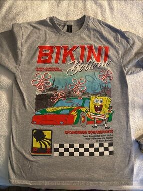 SpongeBob Squarepants Grey Tee with Red, Yellow & Green Racing Graphic